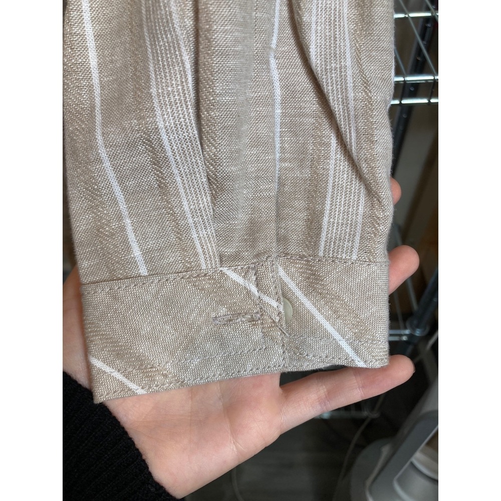 Susan Graver Womens Beige Striped Shirt Sz LP Button Up Neutral Coastal Basics - Picture 9 of 11